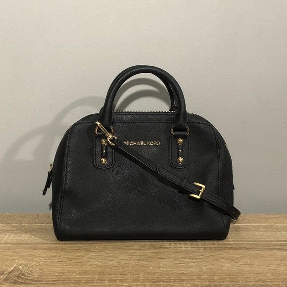 Michael Kors Sandrine Small Black Leather Satchel Crossbody Handbag - Picture 1 of 12